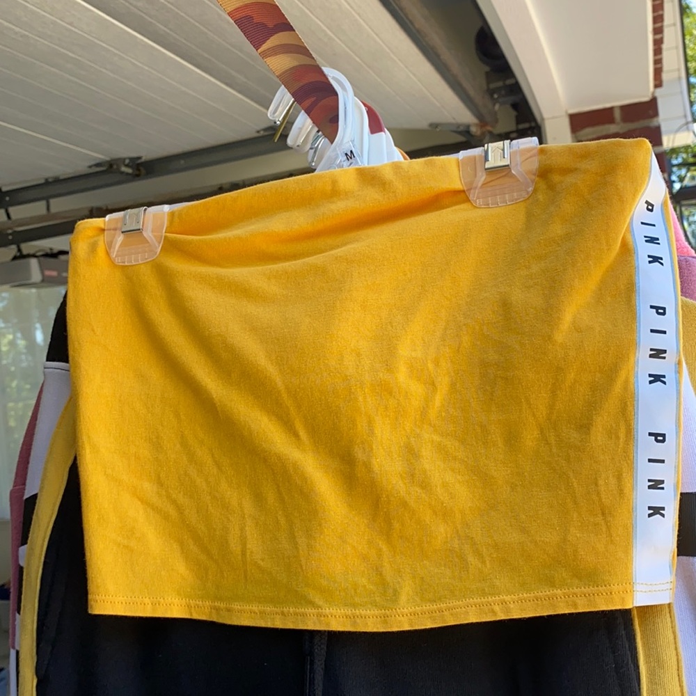 Pink joggers, tube top, crewneck set